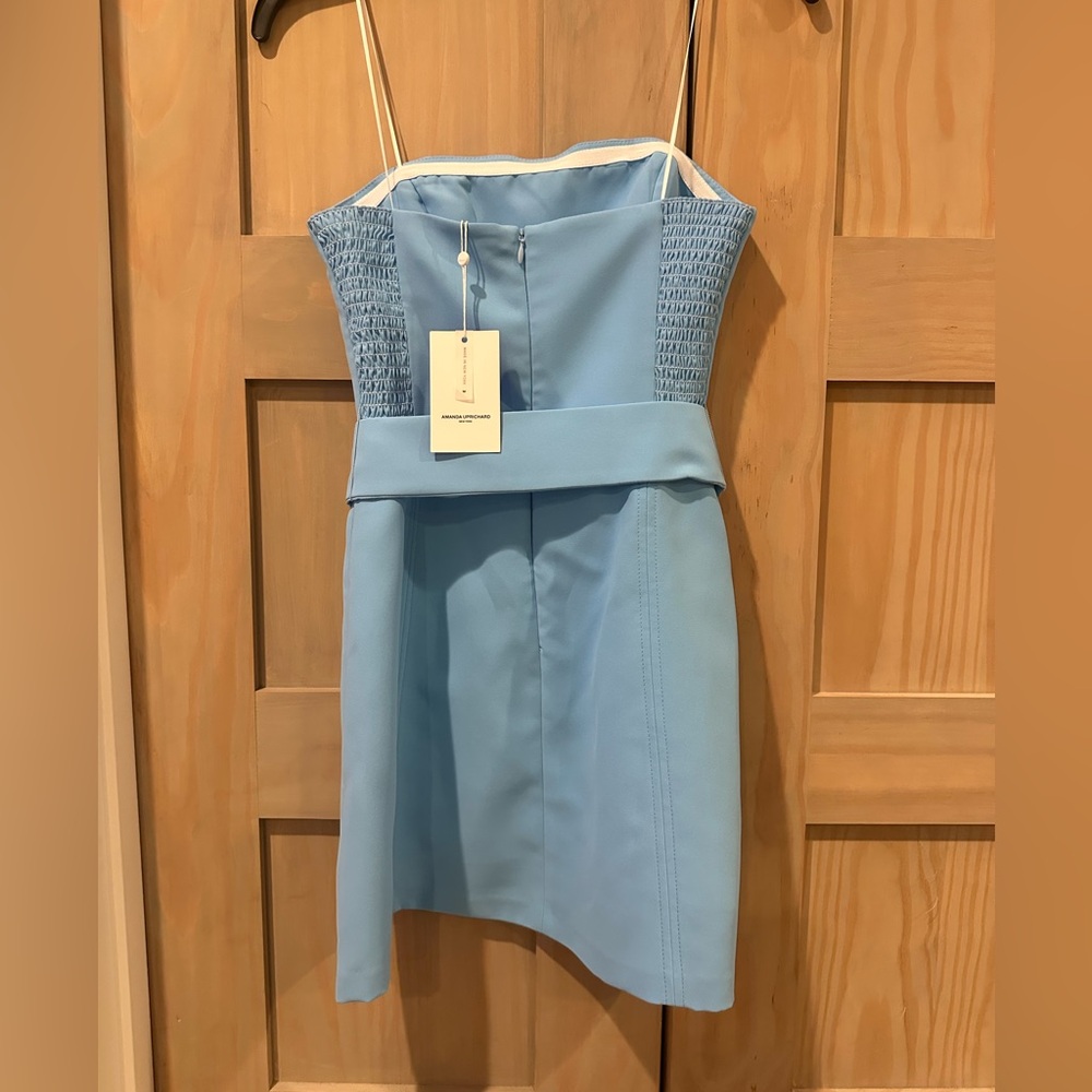Amanda Uprichard Strapless Mini Dress in Light Blue with Belt - Picture 2 of 5